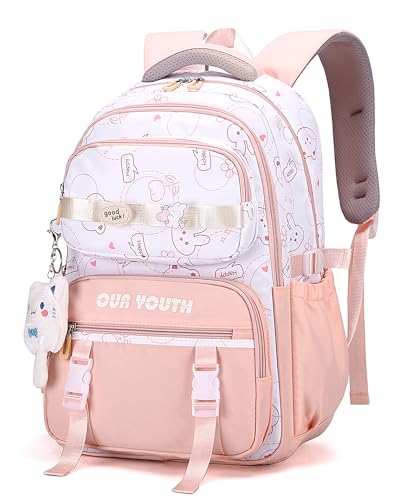 IvyH Kinderrucksack Schulrucksack Mädchen Teenager Rucksack Lässige Daypack Wasserdicht, Schulranzen Mädchen 2-6. klasse mit Großer Kapazität Grundschulen Gymnasien Universität, Rosa von IvyH