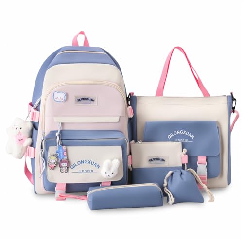 IvyH Schulranzen-Set 5-teilig, Schultasche Mädchen Rucksack Schule Teenager Schulrucksack für Mädchen der 3. bis 7. Klasse, School Bag Set mit Einkaufstasche Federmäppchen Brustbeutel,45 cm-Blau IvyH Schulranzen-Set 5-teilig, Schultasche Mädchen Rucksack Schule Teenager Schulrucksack für Mädchen der 3. bis 7. Klasse, School Bag Set mit Einkaufstasche Federmäppchen Brustbeutel,45 cm-Blau von IvyH