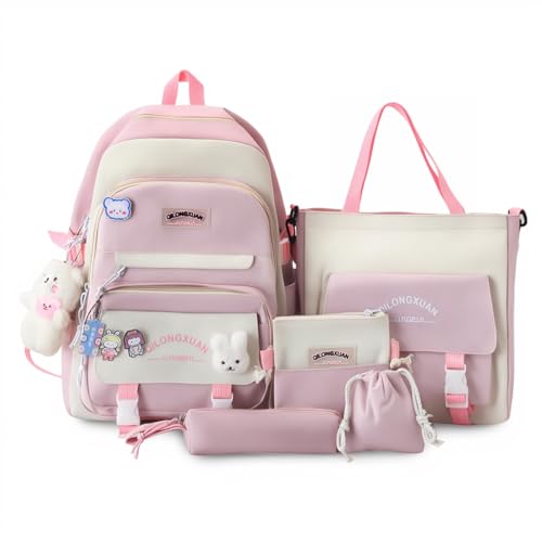IvyH Schulranzen-Set 5-teilig, Schultasche Mädchen Rucksack Schule Teenager Schulrucksack für Mädchen der 3. bis 7. Klasse, School Bag Set mit Einkaufstasche Federmäppchen Brustbeutel,45 cm-Rosa IvyH Schulranzen-Set 5-teilig, Schultasche Mädchen Rucksack Schule Teenager Schulrucksack für Mädchen der 3. bis 7. Klasse, School Bag Set mit Einkaufstasche Federmäppchen Brustbeutel,45 cm-Rosa von IvyH