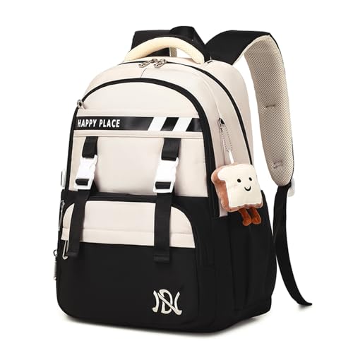 IvyH Schulrucksack Mädchen Rucksack Teenager, Wasserdicht Schulranzen Mädchen der 5. bis 9. Klasse, Modisch Lässiger Daypack aus Nylon mit Große Kapazität, Schwarz von IvyH