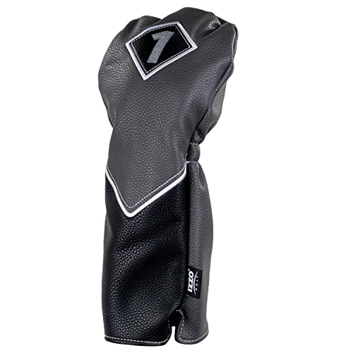 IZZO Golf Premium Driver Schlägerhaube grau/schwarz – strapazierfähiges PU-Leder Golfschlägerhaube von Izzo