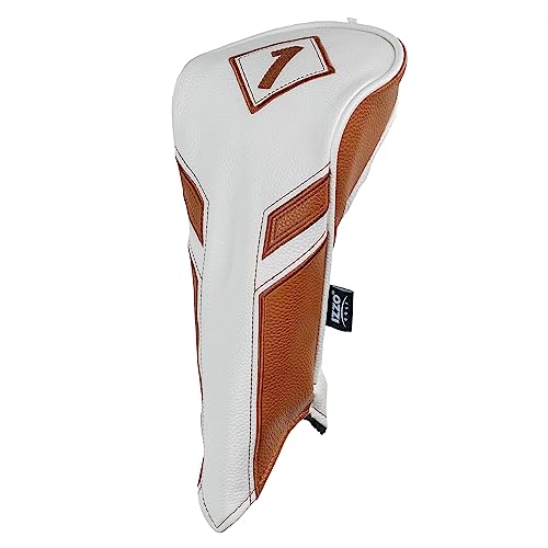 IZZO Golf Schlägerhaube für Golfschläger, aus strapazierfähigem PU-Leder, Weiß/Kamelfarben von Izzo