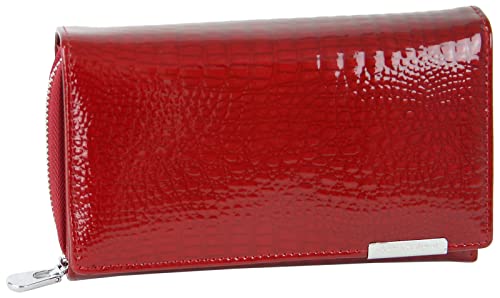 Jennifer Jones Echt-Leder Damen Geldbörse - Modische Croco Glanz Optik - RFID (M - Style 1, Rot) von J JONES JENNIFER JONES