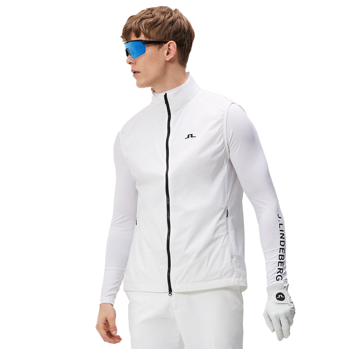 J.Lindeberg Men's Ash Light Packable Golf Vest, Mens, White, Large | American Golf von J Lindeberg