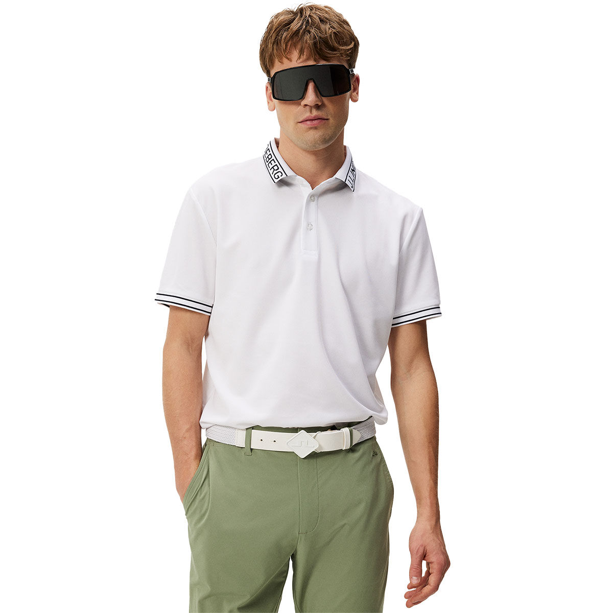 J.Lindeberg Men's Austin Golf Polo Shirt, Mens, White/black, Large | American Golf von J Lindeberg
