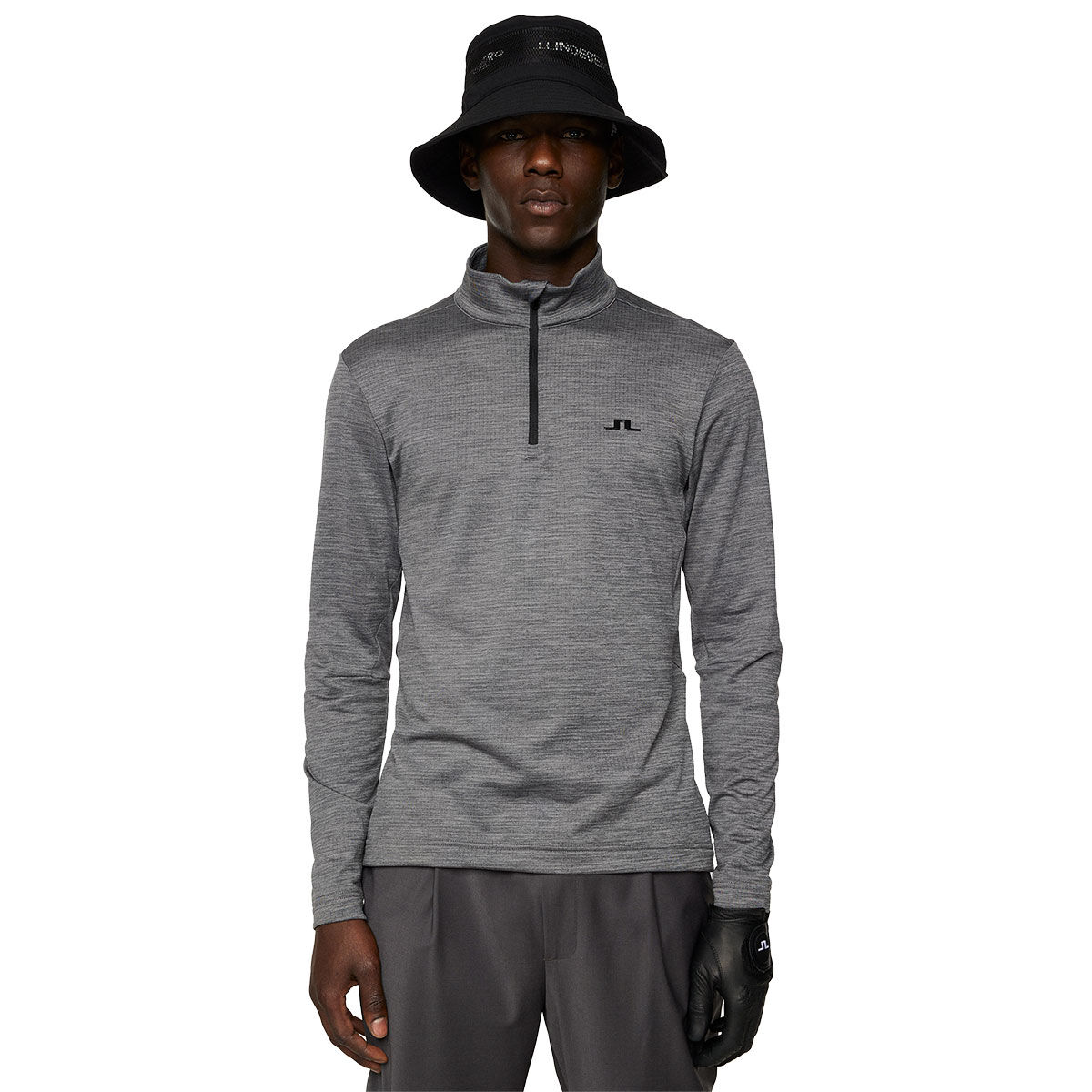 J.Lindeberg Men's Destry Melange Quarter Zip Golf Mid Layer, Mens, Dark grey melange, Large | American Golf von J Lindeberg