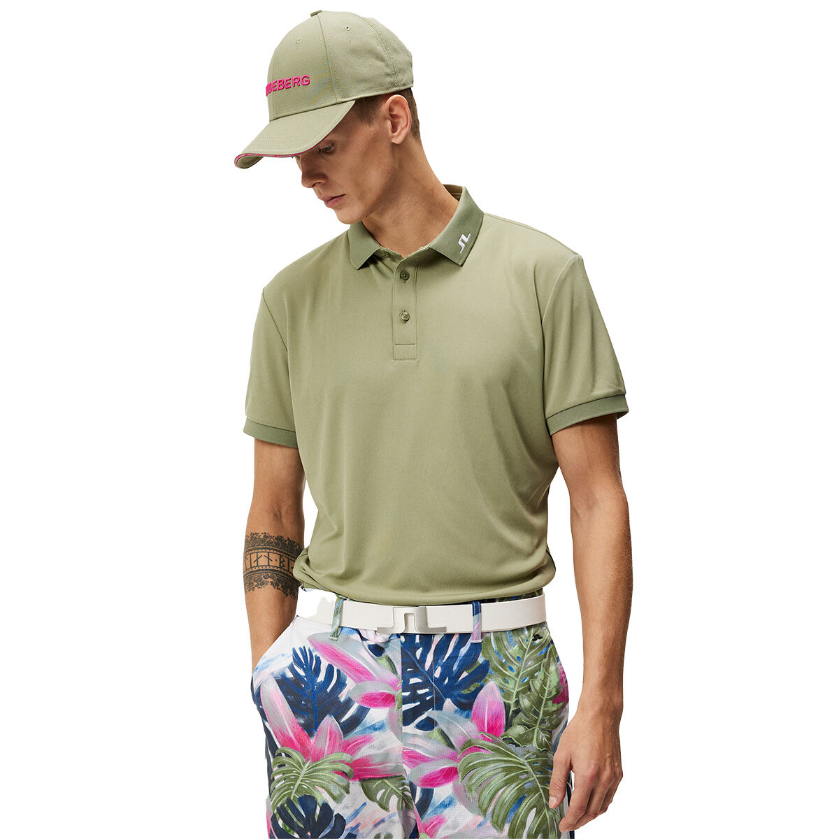 J.Lindeberg Men's KV Reg Fit Print Golf Polo Shirt, Mens, Oil green, Large | American Golf von J Lindeberg