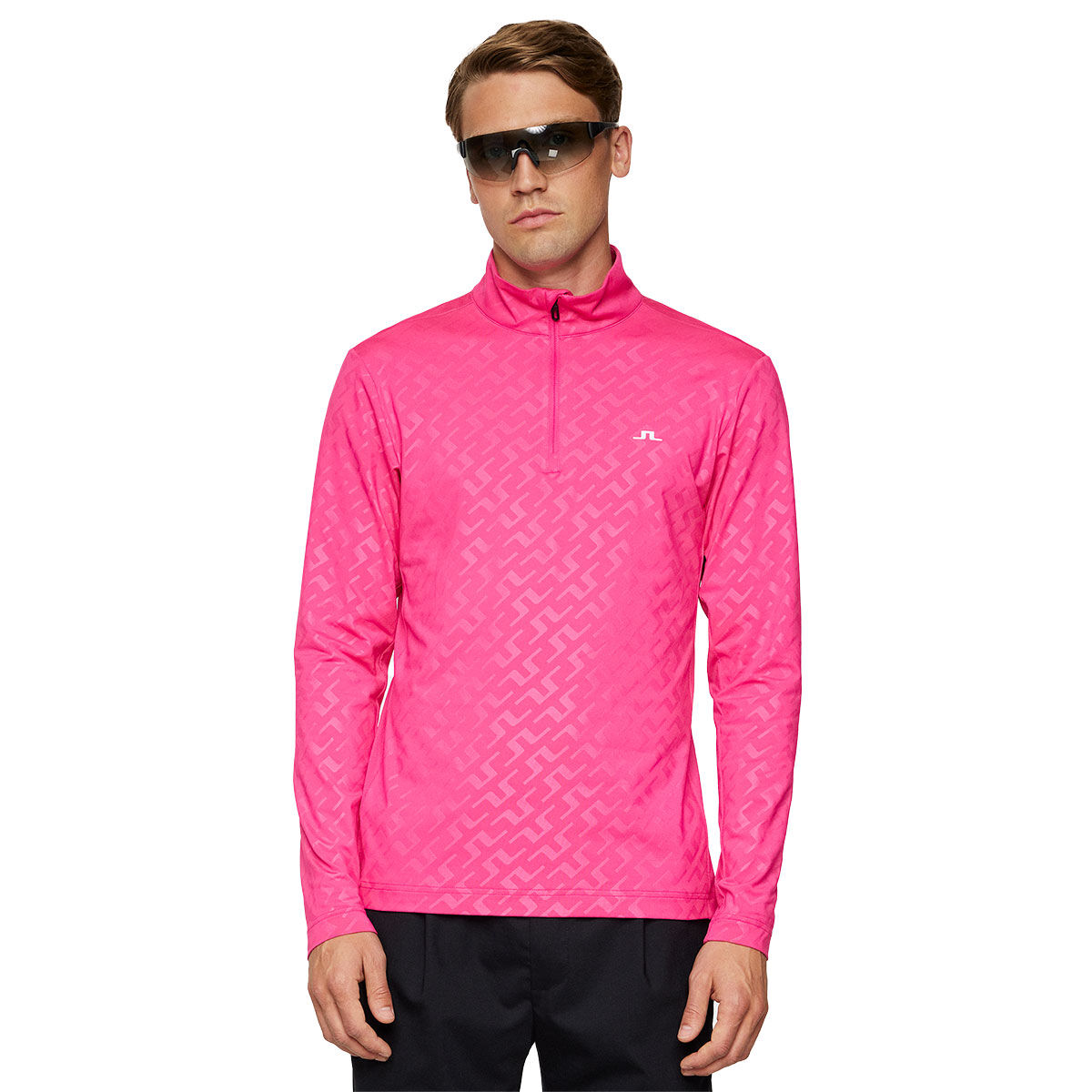 J.Lindeberg Men's Luke Deboss Quarter Zip Golf Mid Layer, Mens, Pink, Medium | American Golf von J Lindeberg