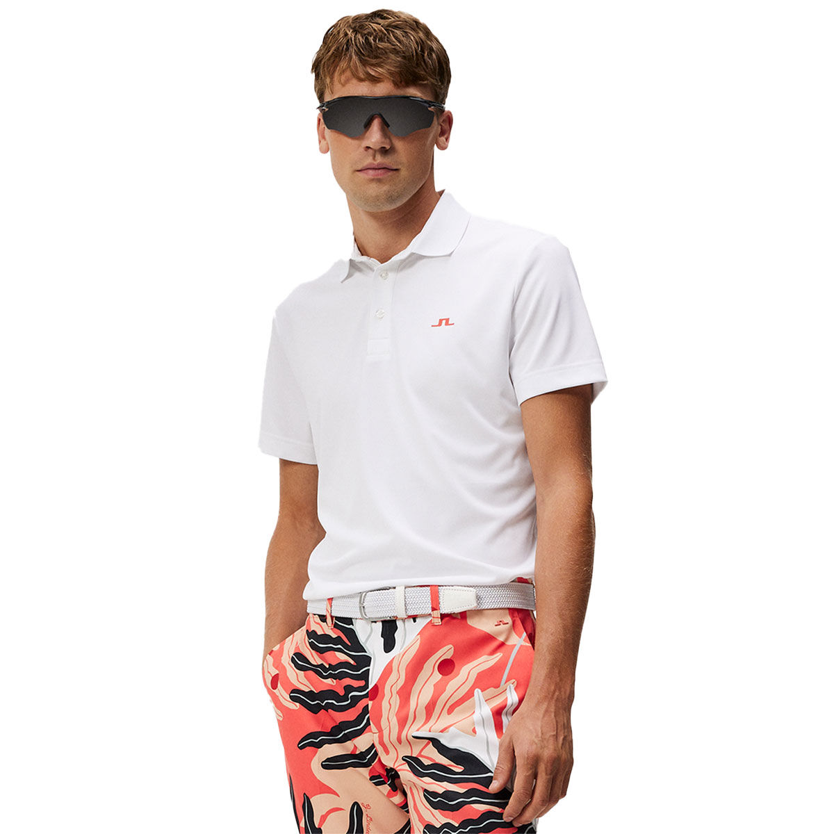 J.Lindeberg Men's Martin Golf Polo Shirt, Mens, Paradise monstera coral, Xl | American Golf von J Lindeberg