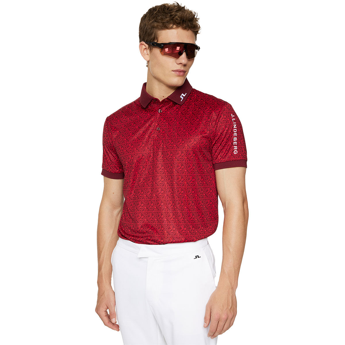 J.Lindeberg Men's Tour Tech Print Golf Polo Shirt, Mens, Red, Small | American Golf von J Lindeberg