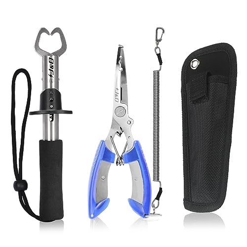 J&D Angelzange und Fischlippenzange Set, Multifunktionale Edelstahl Angelzange Zahnradhakenentferner mit Sicherheitsspule mit Scheide und Lanyard für Süßwasser Salzwasserfischen, Blau J&D Angelzange und Fischlippenzange Set, Multifunktionale Edelstahl Angelzange Zahnradhakenentferner mit Sicherheitsspule mit Scheide und Lanyard für Süßwasser Salzwasserfischen, Blau von J&D