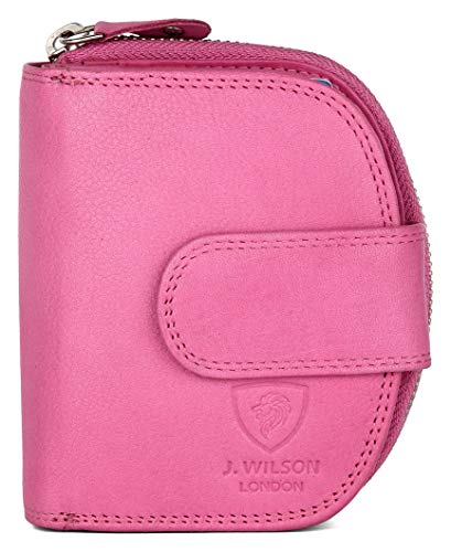 J. Wilson London Damen RFID Safe Designer Leder Geldbörse Karte Frauen Geldbörse Reißverschluss Tasche Boxed, rose, M, Zeitgenössisch von J. Wilson London