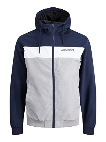 JACK & JONES Herren Jjerush Hood Noos Pls Bomberjacke, Dunkelblau - Weiß - Hellgrau, 3XL EU von JACK & JONES