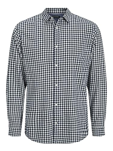 JACK&JONES Hemd Slim Fit Business Shirt Weiches Langarm Twill Oberteil aus Baumwolle JJEGINGHAM, Größe Hemd:M,Farben:Weiß von JACK & JONES