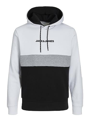 JACK & JONES Herren Hoodie Kapuzenpullover JJEREID Blocking - Regular Fit S-XXL, Größe:L, Farbe:White 12233959 von JACK & JONES