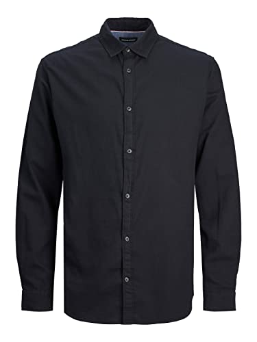 JACK&JONES Hemd Slim Fit Business Shirt Weiches Langarm Twill Oberteil aus Baumwolle JJEGINGHAM, Größe Hemd:M,Farben:Schwarz von JACK & JONES