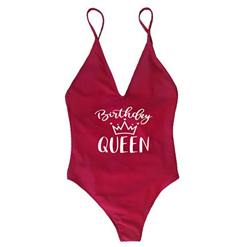 JACTZ Bikini Damen Geburtstagsfeier EIN Stück Badeanzug Geburtstag Queen Squad Lady Futterhaut Frauen Badeanzug Rückenless Beachwege-Dark Red,M JACTZ Bikini Damen Geburtstagsfeier EIN Stück Badeanzug Geburtstag Queen Squad Lady Futterhaut Frauen Badeanzug Rückenless Beachwege-Dark Red,M von JACTZ