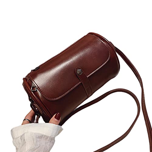 JACTZ Handbags Vintage Crossbody Bags for Women Girls Shopper Barrel-Shaped Bag Faux Leather Handbags-Dark Brown von JACTZ