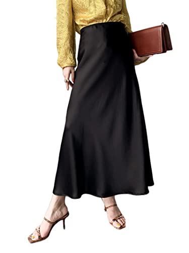 JACTZ Satinrock Frauen Elegante Seide Satin Midi Rock Qualität High Waisted Lange Röcke Für Frauen Wrap A Line Rock Maxi-Black,S JACTZ Satinrock Frauen Elegante Seide Satin Midi Rock Qualität High Waisted Lange Röcke Für Frauen Wrap A Line Rock Maxi-Black,S von JACTZ