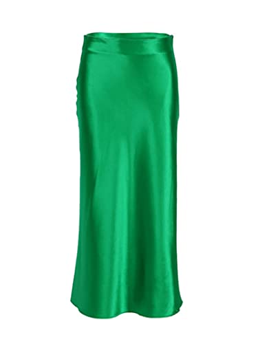 JACTZ Satinrock Solide Satin Seide Rock Frauen High Waisted Sommer Langer Rock Neue Elegante Damen Büro Röcke Midi-Green,L JACTZ Satinrock Solide Satin Seide Rock Frauen High Waisted Sommer Langer Rock Neue Elegante Damen Büro Röcke Midi-Green,L von JACTZ