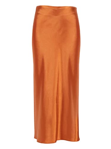 JACTZ Satinrock Sommer Büro Dame Midi Rock Casual Hohe Taille Seide Lange Röcke Frauen Elegante Satin Bodycon Röcke High Street-Orange,L JACTZ Satinrock Sommer Büro Dame Midi Rock Casual Hohe Taille Seide Lange Röcke Frauen Elegante Satin Bodycon Röcke High Street-Orange,L von JACTZ