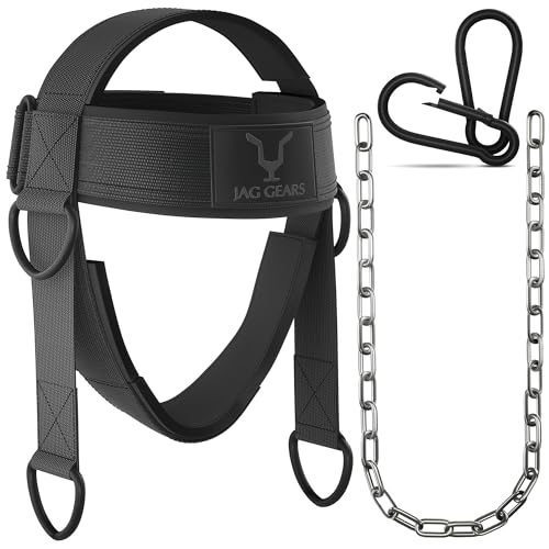JAG GEARS Nackentrainer Hals Training - 7mm Neopren Gepolstert Neck Trainer Mit 110cm Lang Verstellbarer Stahlkette Head Harness Für Nacken Training - Kopfgeschirr Für Gym, Gewichtheben, Kraftsport JAG GEARS Nackentrainer Hals Training - 7mm Neopren Gepolstert Neck Trainer Mit 110cm Lang Verstellbarer Stahlkette Head Harness Für Nacken Training - Kopfgeschirr Für Gym, Gewichtheben, Kraftsport von JAG GEARS