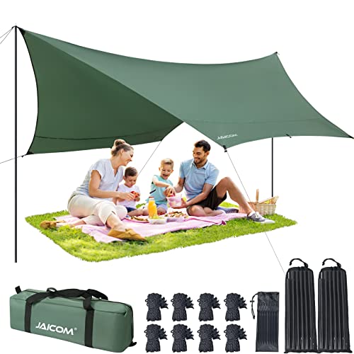 JAICOM Tarp 3,7 x 4,3 Wasserdicht, Ultraleicht Zeltplane Mit Stützstangen, Ösen, Aluminiumstiften, Nylonseil, UV und Regenbeständig, Geeignet für Zelte, Hängematten, Höfe, Strandsonnenschutz JAICOM Tarp 3,7 x 4,3 Wasserdicht, Ultraleicht Zeltplane Mit Stützstangen, Ösen, Aluminiumstiften, Nylonseil, UV und Regenbeständig, Geeignet für Zelte, Hängematten, Höfe, Strandsonnenschutz von JAICOM