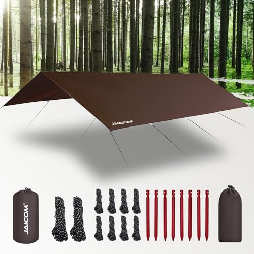 JAICOM Tarp Wasserdicht - 3x5M Camping Zeltplane, Ultraleicht und Tragbar, UV-Schutz & Schnee & Regen, Mit Ösen, Nylonseile, Aluminiumstifte, für Hängematten, Outdoor-Aktivitäten, Terrassen von JAICOM