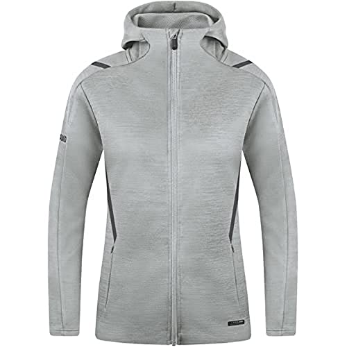 JAKO Damen Freizeitjacke Challenge mit Kapuze, Hellgrau-Meliert/Anthra Light, 44 von JAKO