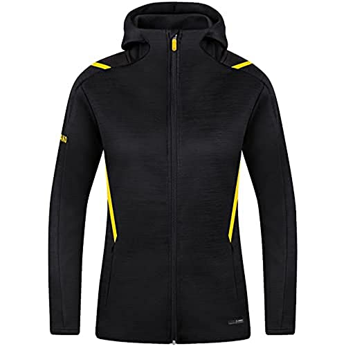 JAKO Damen Freizeitjacke Challenge mit Kapuze, Schwarz-Meliert/Citro, 36 von JAKO