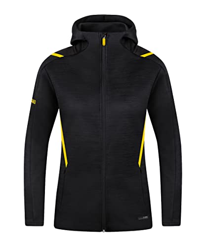 JAKO Damen Freizeitjacke Challenge mit Kapuze, Schwarz-Meliert/Citro, 44 JAKO Damen Freizeitjacke Challenge mit Kapuze, Schwarz-Meliert/Citro, 44 von JAKO