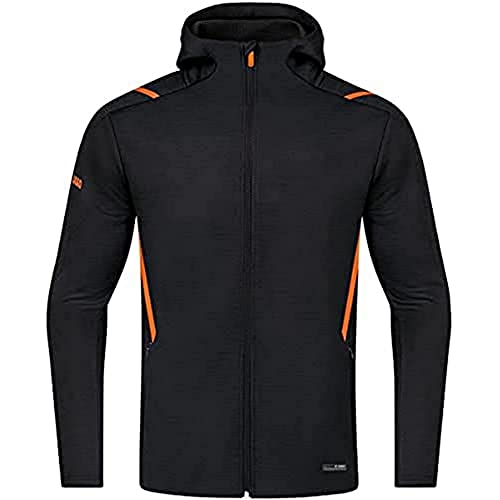 JAKO Damen Freizeitjacke Challenge mit Kapuze, Schwarz-Meliert/Neonorange, 40 von JAKO