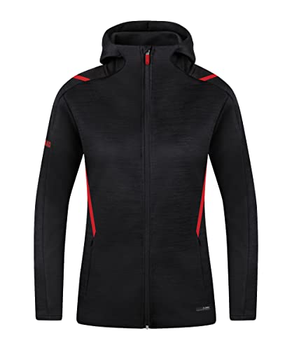 JAKO Damen Freizeitjacke Challenge mit Kapuze, Schwarz-Meliert/Rot, 34 JAKO Damen Freizeitjacke Challenge mit Kapuze, Schwarz-Meliert/Rot, 34 von JAKO