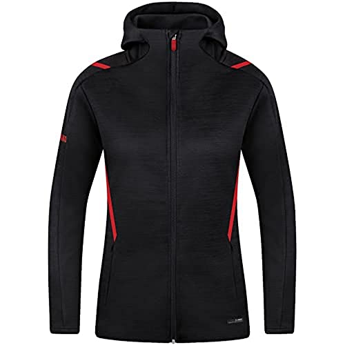 JAKO Damen Freizeitjacke Challenge mit Kapuze, Schwarz-Meliert/Rot, 34 von JAKO