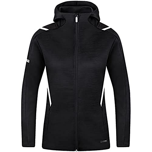 JAKO Damen Freizeitjacke Challenge mit Kapuze, Schwarz-Meliert/Weiß, 36 von JAKO