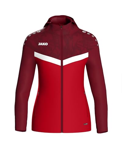 JAKO ICONIC Kapuzenjacke Gr. 34 Rot/Weinrot - Zipper Hoodie Damen, Bequeme Sweatjacke mit Keep Dry Funktion aus 100% recyceltem Polyester von JAKO