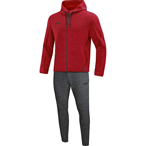 JAKO Damen Jogginganzug Premium Basics mit Kapuze, rot meliert, 40, M9729 von JAKO