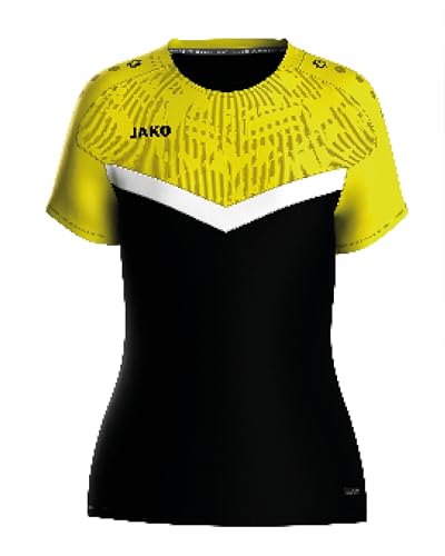 JAKO ICONIC T-Shirt Schwarz, Soft Yellow, Gr.42 - Funktionsshirt Damen Kurzarm, Nachhaltiges Sport Shirt aus 100% recyceltem Polyester, Feuchtigkeitstransportierend und atmungsaktiv von JAKO