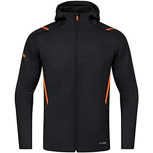 JAKO Herren Freizeitjacke Challenge mit Kapuze, Schwarz-Meliert/Neonorange, L von JAKO