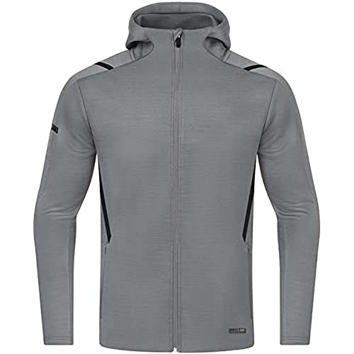 JAKO Herren Freizeitjacke Challenge mit Kapuze, Steingrau-Meliert/Schwarz, L von JAKO