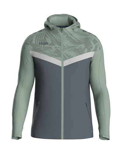 JAKO ICONIC Kapuzenjacke Gr. 36 Anthra Light/Mintgrün/Soft Grey - Zipper Hoodie Damen, Bequeme Sweatjacke mit Keep Dry Funktion aus 100% recyceltem Polyester von JAKO