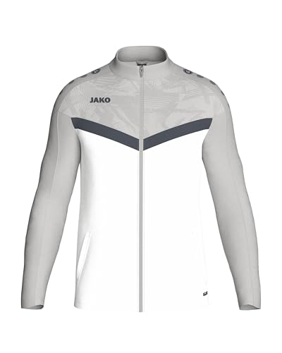 JAKO ICONIC Unisex Kinder Polyesterjacke Gr. 140 Weiß/Soft Grey/Anthra Light - Atmungsaktive Trainingsjacke im modernen Design, 100% recyceltes Polyester von JAKO