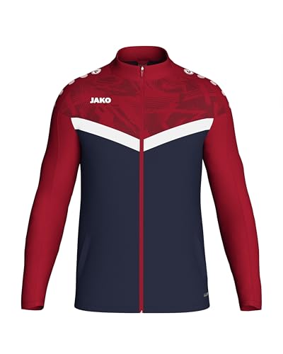 JAKO ICONIC Unisex Polyesterjacke Gr. S Marine/Chilirot - Atmungsaktive Trainingsjacke Herren und Damen im modernen Design, 100% recyceltes Polyester von JAKO