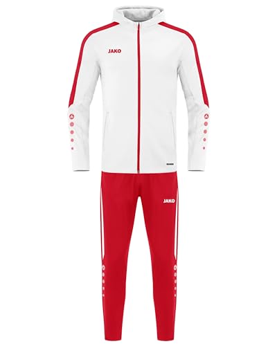 JAKO Kinder Trainingsanzug Polyester Power mit Kapuze, Weiß/Rot, 128 JAKO Kinder Trainingsanzug Polyester Power mit Kapuze, Weiß/Rot, 128 von JAKO