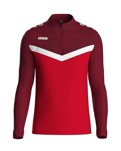 JAKO Ziptop Herren und Damen Iconic Gr. L Rot/Weinrot - Atmungsaktives Unisex Sport Sweatshirt mit Keep Dry Funktion und wärmender, weicher Fleece-Innenseite von JAKO