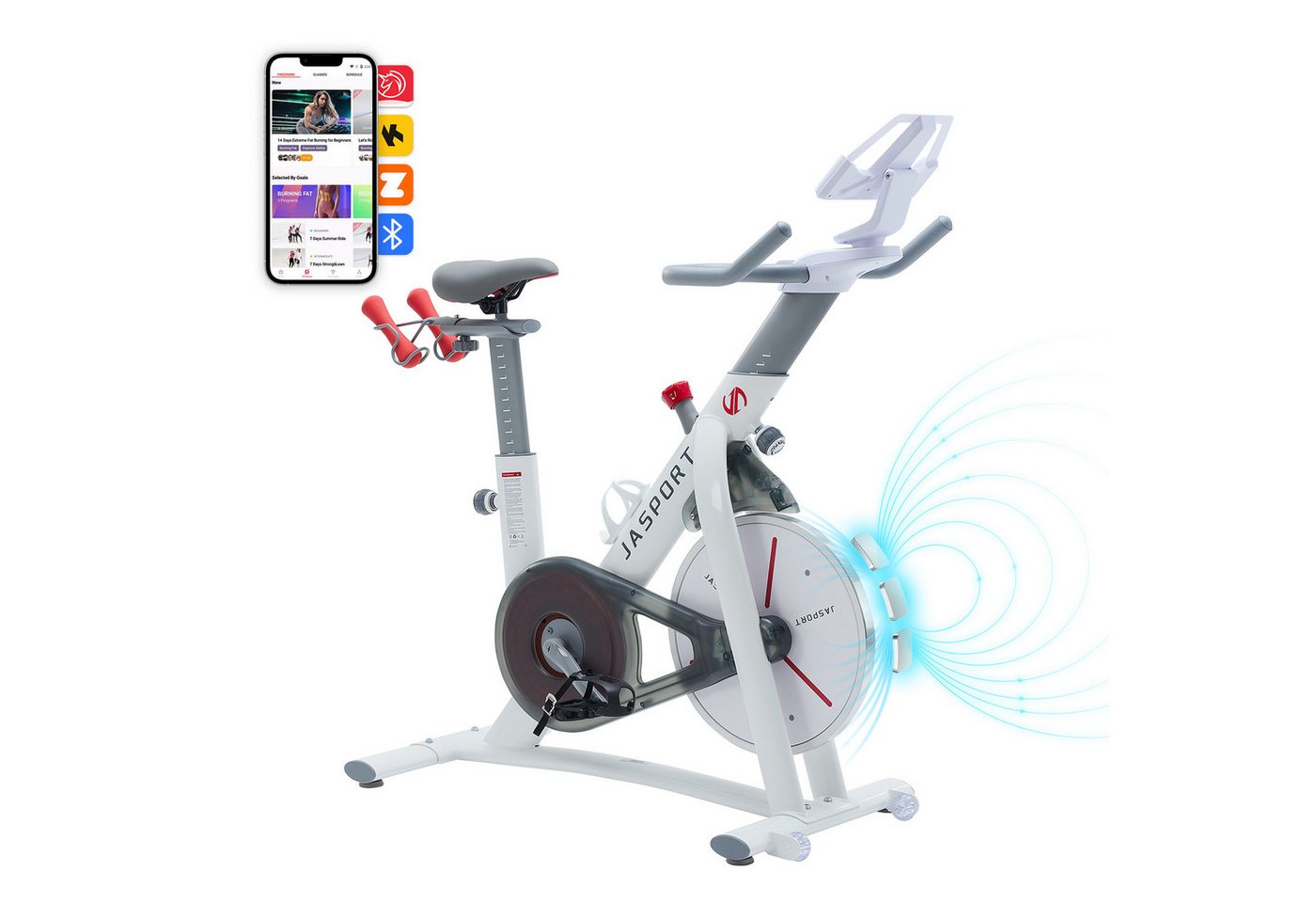 JASPORT Speedbike S3 (mit Pulsgurt, mit Handtuch), App mit Video on Demand Trainingskursen, Kinomap & Zwift kompatibel von JASPORT