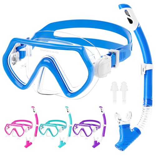 Taucherbrille Kinder,Schwimmbrille mit Nasenschutz für Jungen Mädchen,180° Panorama Schnorchelmaske Set mit Verstellbares Silikonband,Anti-Leck Tauchmaske Kinder für 4-12 Jahre von JATEKA