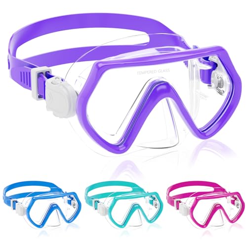 Taucherbrille Kinder,Schwimmbrille mit Nasenschutz für Jungen Mädchen,180° Schnorchelmaske mit Ohrstöpsel,Anti-Leck Tauchmaske Kinder für 4-12 Jahre - Lila Taucherbrille Kinder,Schwimmbrille mit Nasenschutz für Jungen Mädchen,180° Schnorchelmaske mit Ohrstöpsel,Anti-Leck Tauchmaske Kinder für 4-12 Jahre - Lila von JATEKA