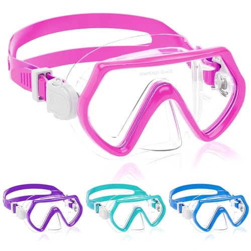 Taucherbrille Kinder,Schwimmbrille mit Nasenschutz für Jungen Mädchen,180° Schnorchelmaske mit Ohrstöpsel,Anti-Leck Tauchmaske Kinder für 4-12 Jahre - Rosa von JATEKA