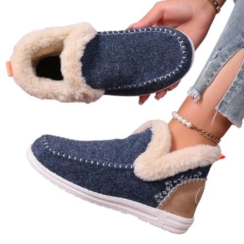 JAYASU Weiche Plüsch-Slip-On-Sneaker für gemütliche Füße, warme, gemütliche Micro-Wildleder-Slipper-Stiefel, winterwarme, rutschfeste Slip-On-Schuhe (Blue,8) von JAYASU